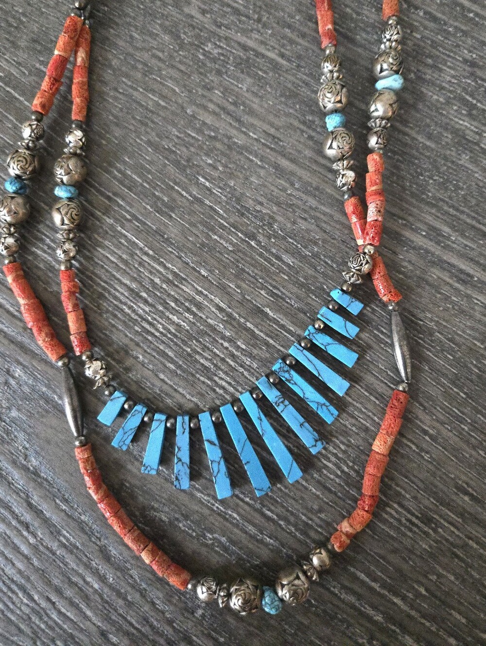 Vtg. Southwestern Double Strand Beaded Necjlace